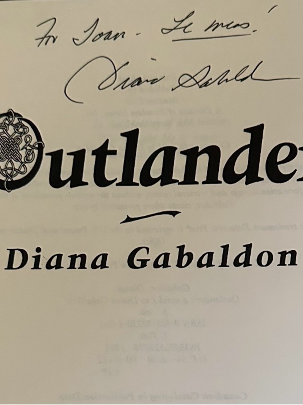 Signed OUTLANDER Hardcover Diana Gabaldon โ Inscribed with Series Quote